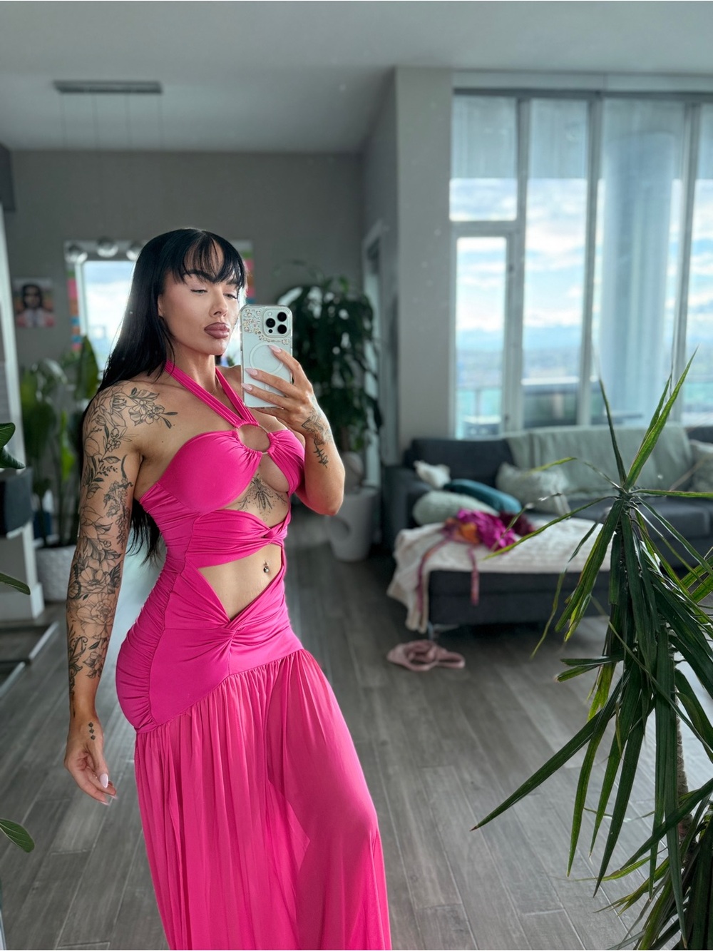 Hot Pink Cutout Maxi Dress